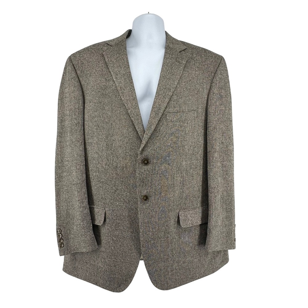 Vtg 90s Silk Hopsack Wide Lapel Sport Coat 46L Micro-Check Travel Lightweight